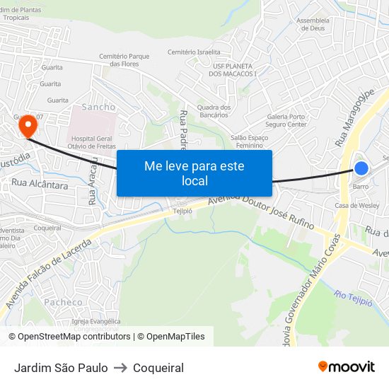 Jardim São Paulo to Coqueiral map