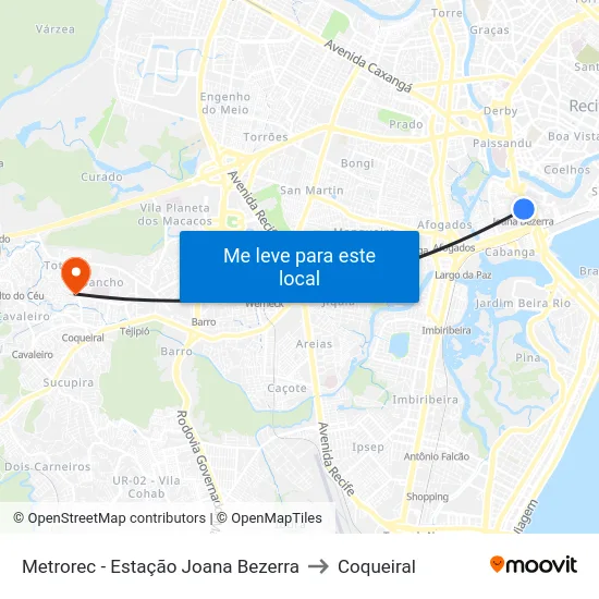 Metrorec - Estação Joana Bezerra to Coqueiral map
