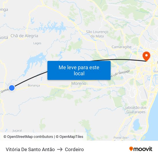 Vitória De Santo Antão to Cordeiro map