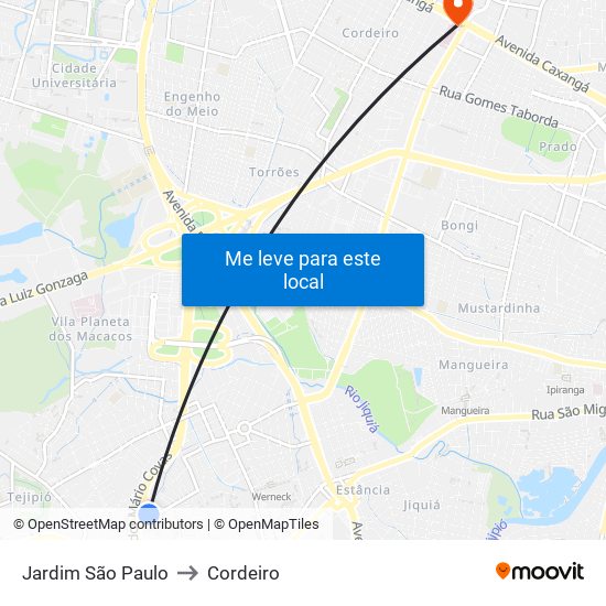 Jardim São Paulo to Cordeiro map