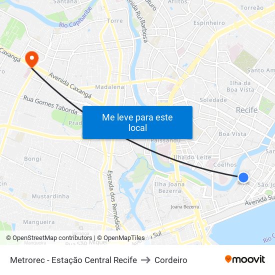 Metrorec - Estação Central Recife to Cordeiro map
