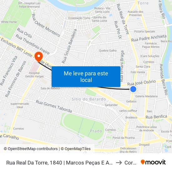 Rua Real Da Torre, 1840 | Marcos Peças E Acessórios (Pista Central) to Cordeiro map