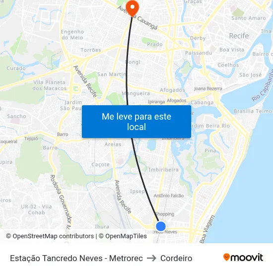 Estação Tancredo Neves - Metrorec to Cordeiro map