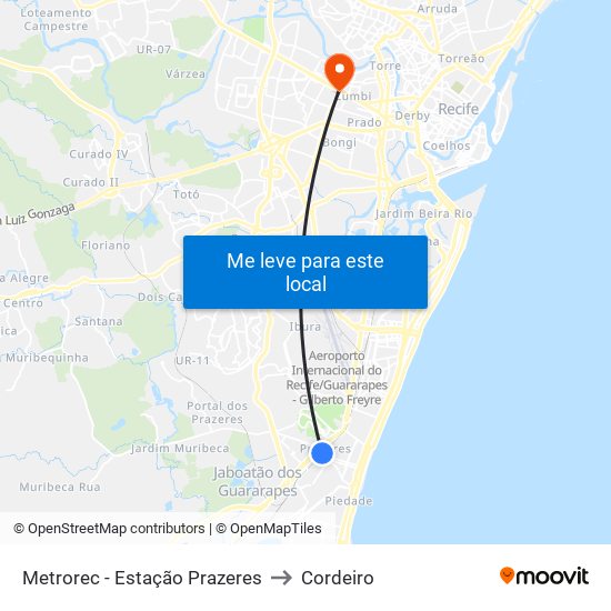 Metrorec - Estação Prazeres to Cordeiro map