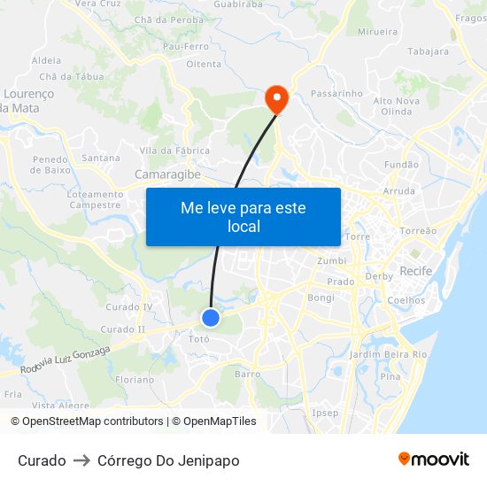 Curado to Córrego Do Jenipapo map