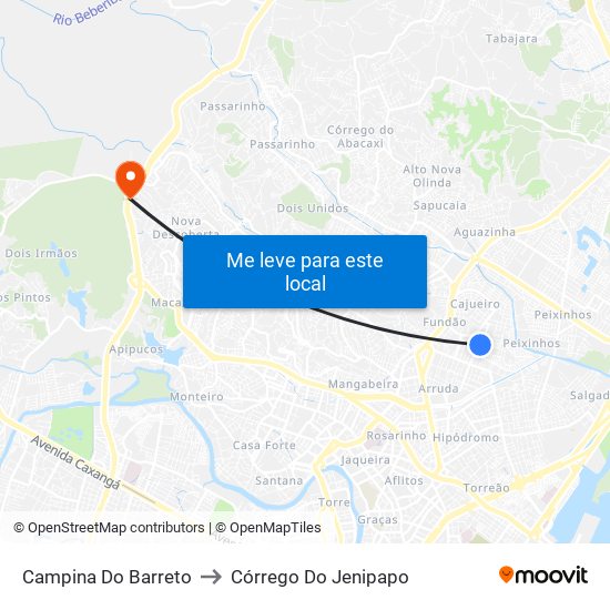 Campina Do Barreto to Córrego Do Jenipapo map