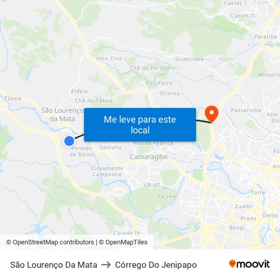 São Lourenço Da Mata to Córrego Do Jenipapo map