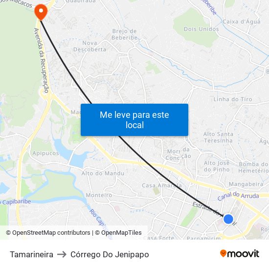 Tamarineira to Córrego Do Jenipapo map