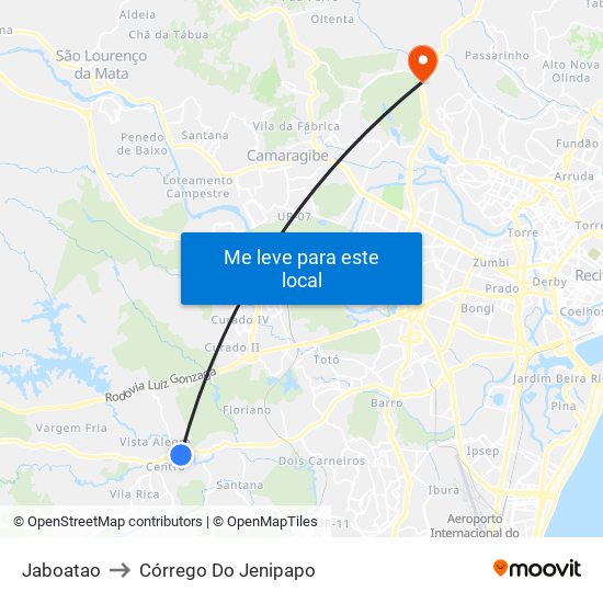 Jaboatao to Córrego Do Jenipapo map