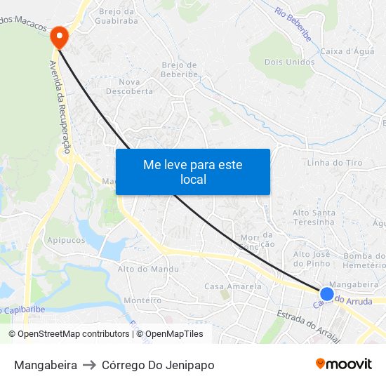 Mangabeira to Córrego Do Jenipapo map