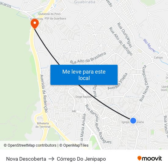 Nova Descoberta to Córrego Do Jenipapo map
