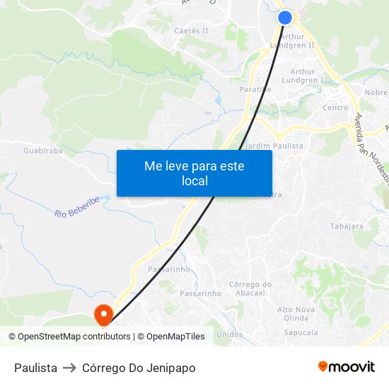 Paulista to Córrego Do Jenipapo map
