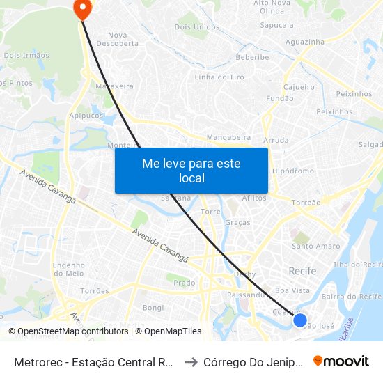 Metrorec - Estação Central Recife to Córrego Do Jenipapo map
