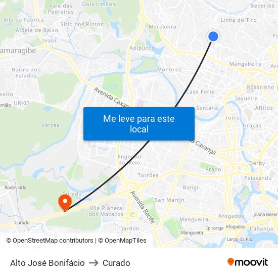 Alto José Bonifácio to Curado map