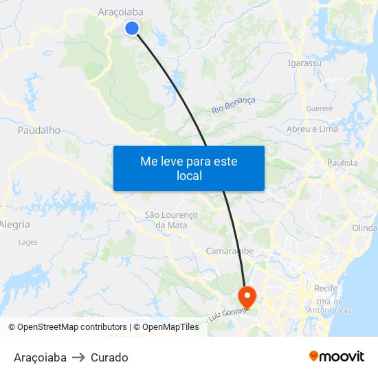 Araçoiaba to Curado map