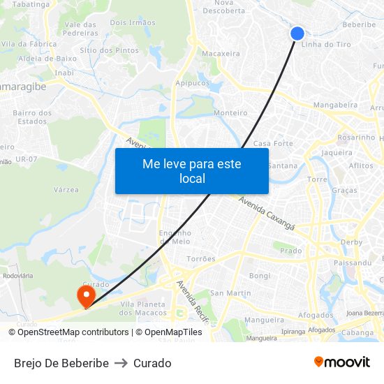 Brejo De Beberibe to Curado map