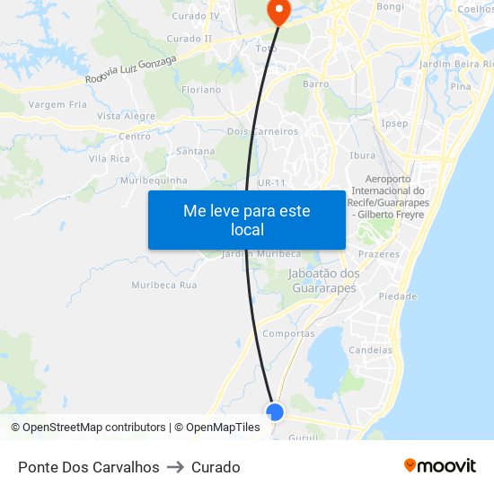 Ponte Dos Carvalhos to Curado map