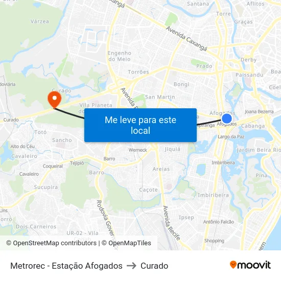 Metrorec - Estação Afogados to Curado map