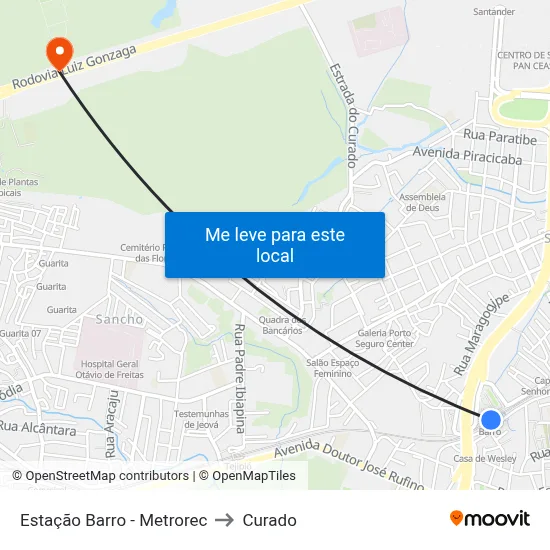 Estação Barro - Metrorec to Curado map