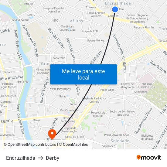 Encruzilhada to Derby map