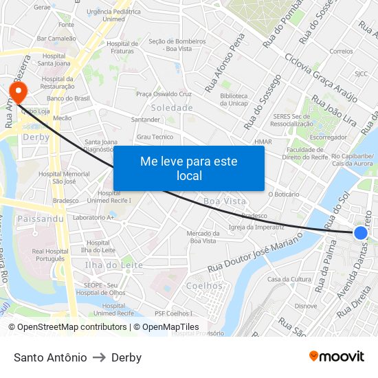 Santo Antônio to Derby map