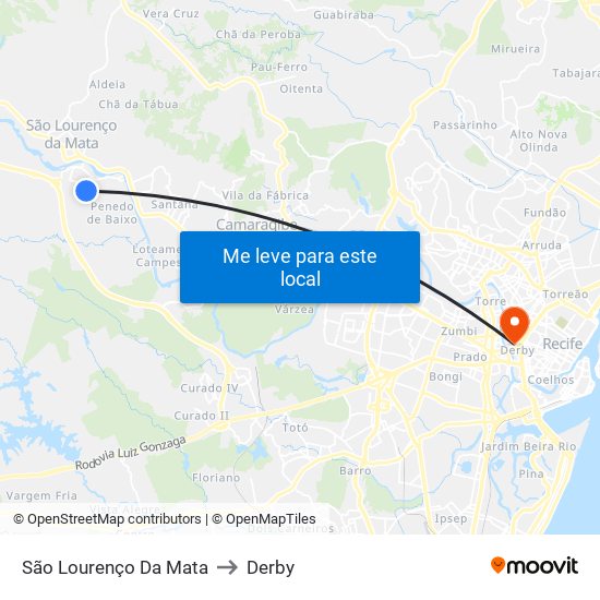São Lourenço Da Mata to Derby map