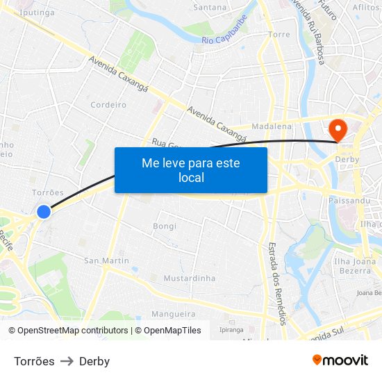 Torrões to Derby map
