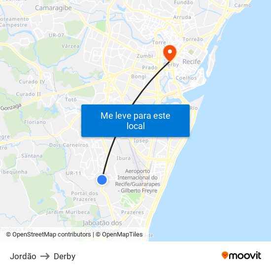 Jordão to Derby map