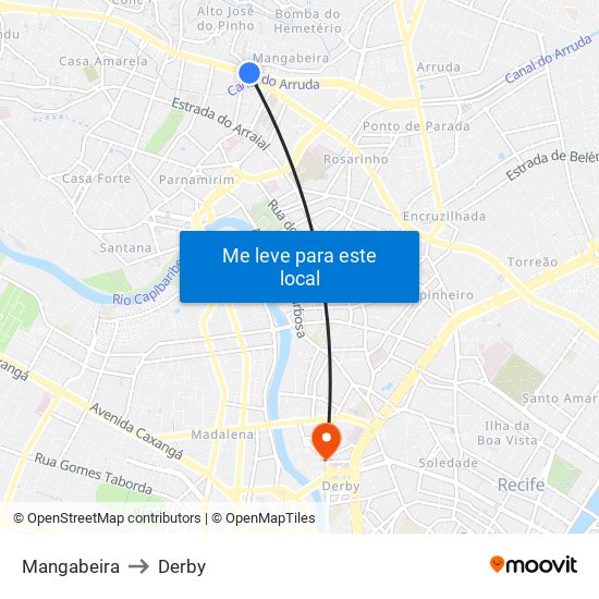 Mangabeira to Derby map
