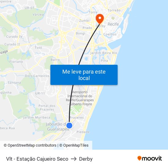 Vlt - Estação Cajueiro Seco to Derby map