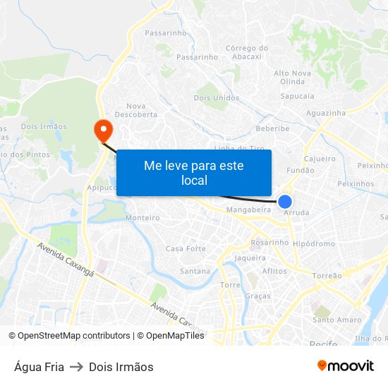 Água Fria to Dois Irmãos map