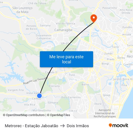 Metrorec - Estação Jaboatão to Dois Irmãos map