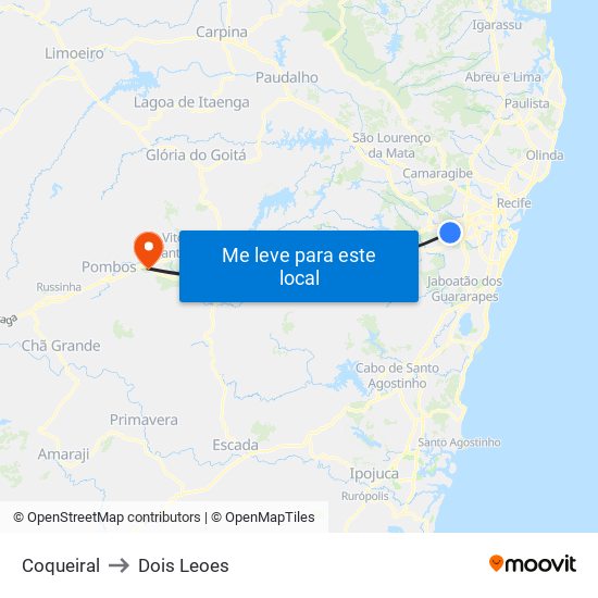 Coqueiral to Dois Leoes map