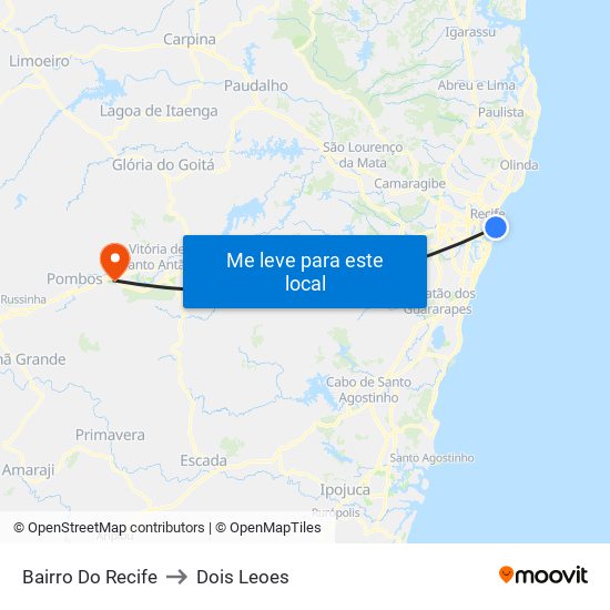 Bairro Do Recife to Dois Leoes map