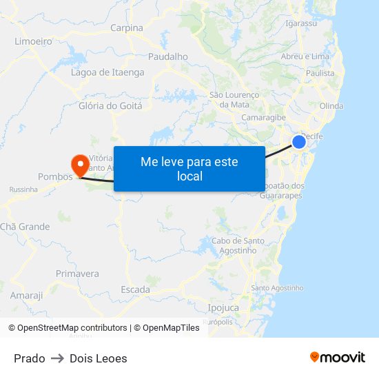 Prado to Dois Leoes map