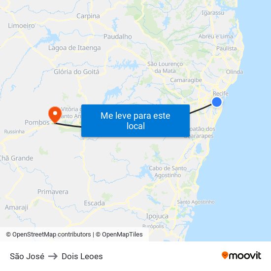 São José to Dois Leoes map