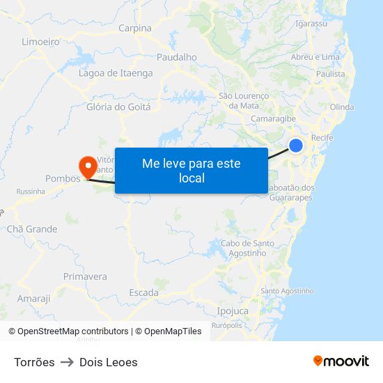 Torrões to Dois Leoes map