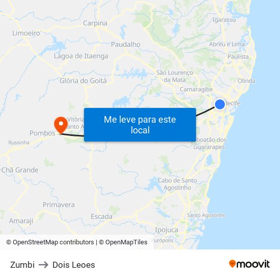 Zumbi to Dois Leoes map
