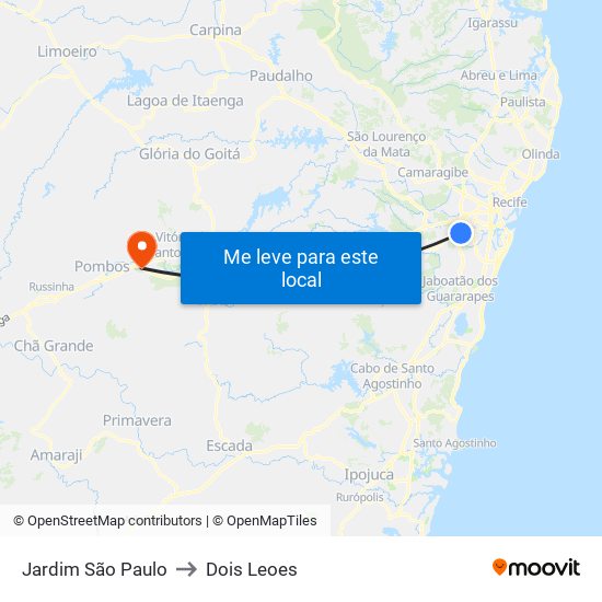 Jardim São Paulo to Dois Leoes map