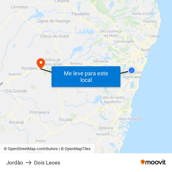 Jordão to Dois Leoes map