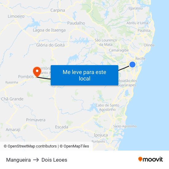 Mangueira to Dois Leoes map