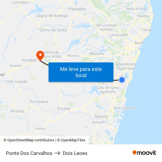 Ponte Dos Carvalhos to Dois Leoes map