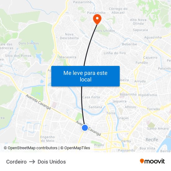 Cordeiro to Dois Unidos map