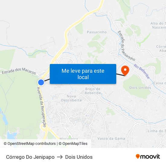 Córrego Do Jenipapo to Dois Unidos map