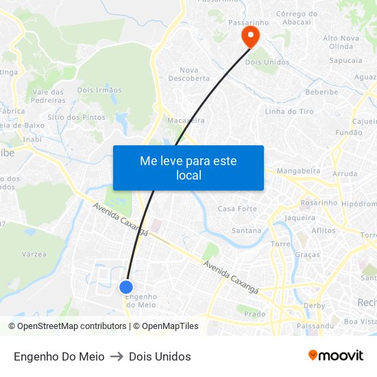 Engenho Do Meio to Dois Unidos map