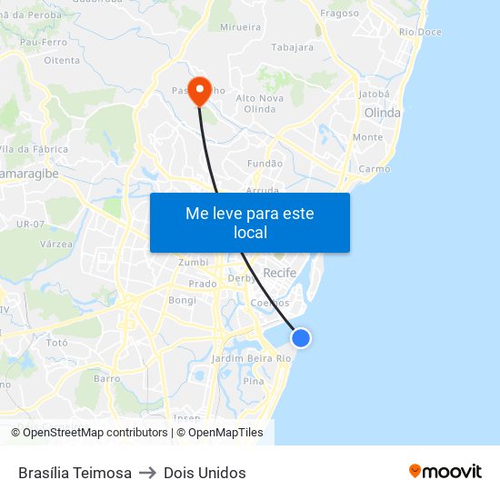 Brasília Teimosa to Dois Unidos map