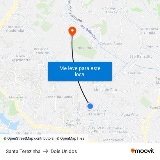 Santa Terezinha to Dois Unidos map