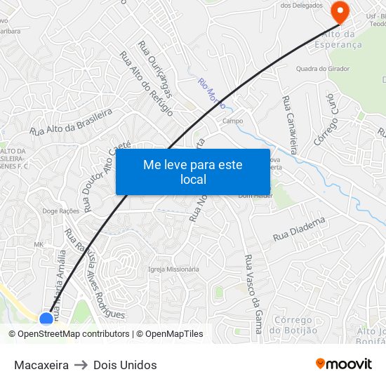 Macaxeira to Dois Unidos map