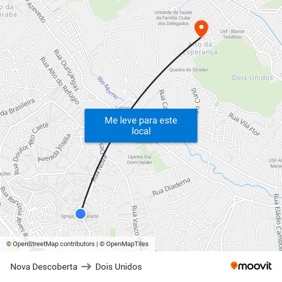 Nova Descoberta to Dois Unidos map