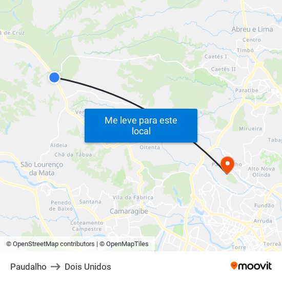 Paudalho to Dois Unidos map